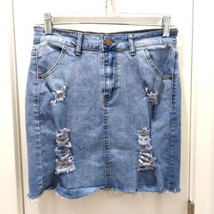 Denim Skirt Distressed Shein size Medium
